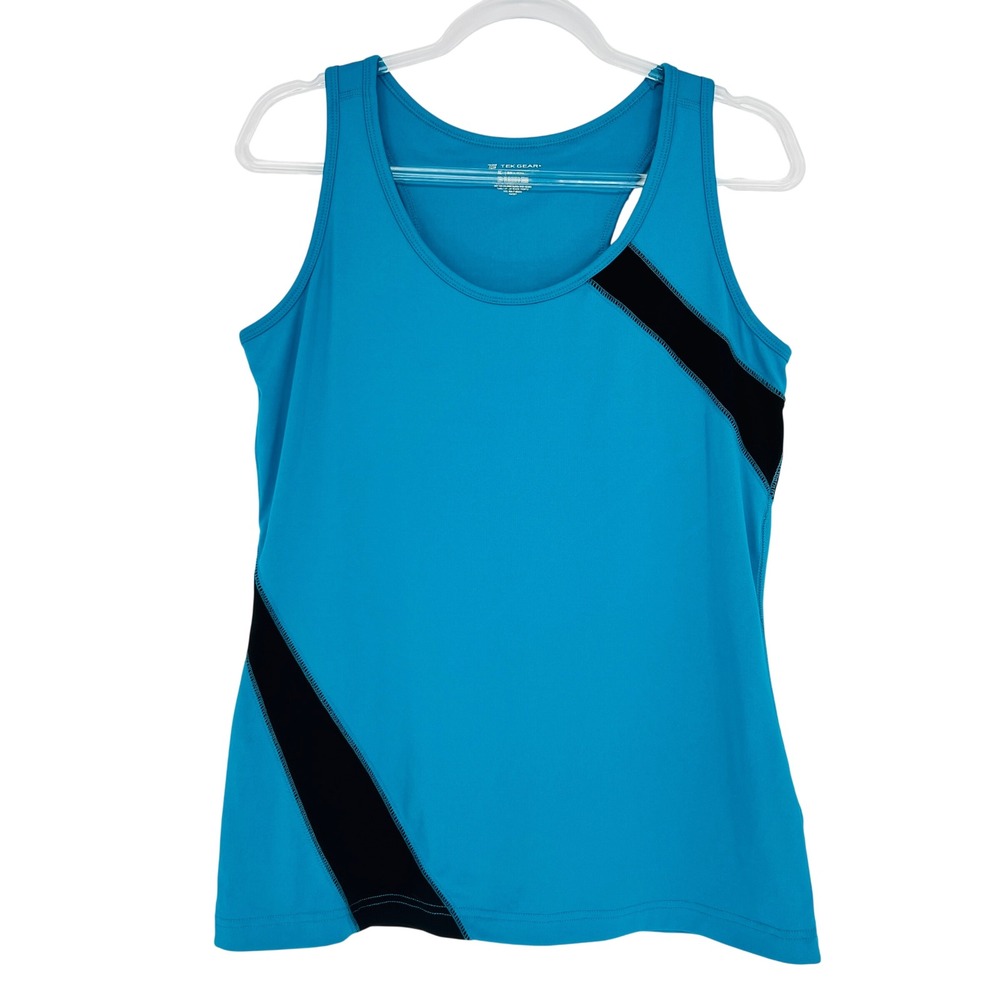 Tek Gear Tank Top Womens XL Blue Black Stripe Shelf Bra Racerback Athletic Gym